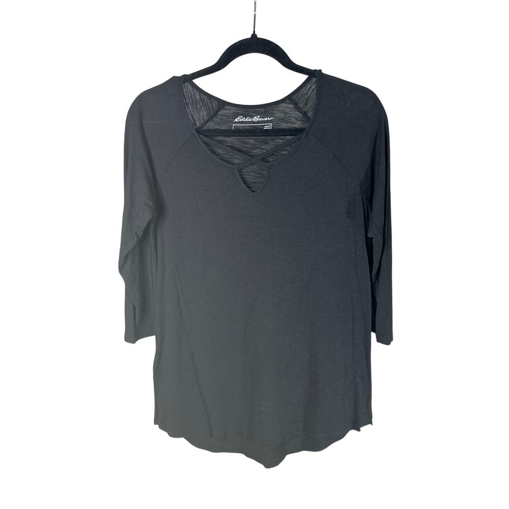Eddie Bauer Womens 3/4 Sleeve Criss Cross Black Goth Gorpcore Capsule Shirt | S